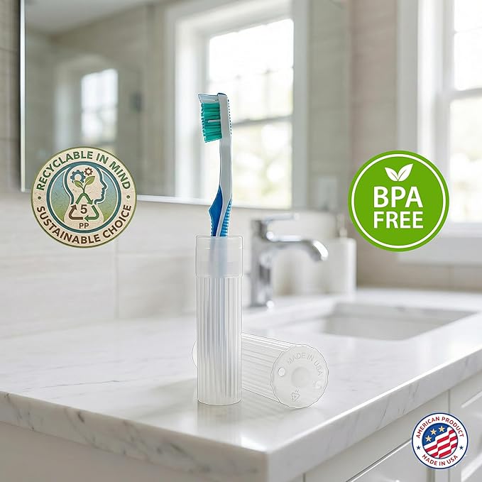 Toothbrush Holder - White, Made in USA, with Ventilation Holes, for Toothbrush Covers, Toothbrush Holder, Toothbrush Soft, Durable Design, Hygienic Bathroom Accessory