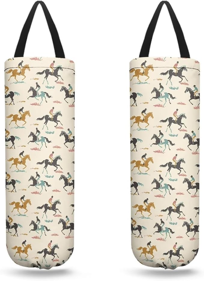 Horse Racing Plastic Bag Holders Wall Mount Hanging Shopping Trash Bag Storage Organizer Grocery Bags 2PCS Hanging Plastic Bag Pouch