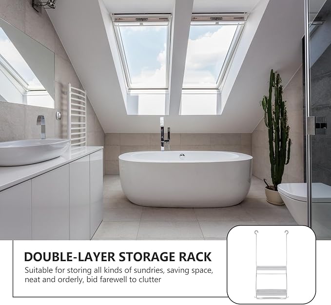 HEALLILY Shower Head Hanging Storage Basket Gray Double Layer Bathroom Caddy Toiletries Holder Portable Sundries Organizer for Bathroom Storage