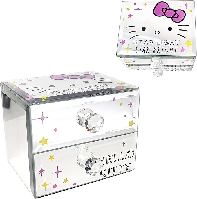 Jacmel Officially Licensed Hello Kitty ''Star Light Star Bright'' Mirror Glass Jewelry Box Organizer