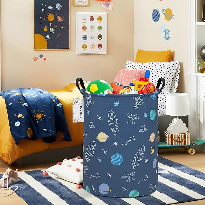 FANKANG Storage Basket, Nursery Hamper Canvas Laundry Basket Foldable with Waterproof PE Coating Large Storage Baskets for Kids Boys and Girls, Office, Bedroom, Clothes,Toysï¼Colorful Space ï¼