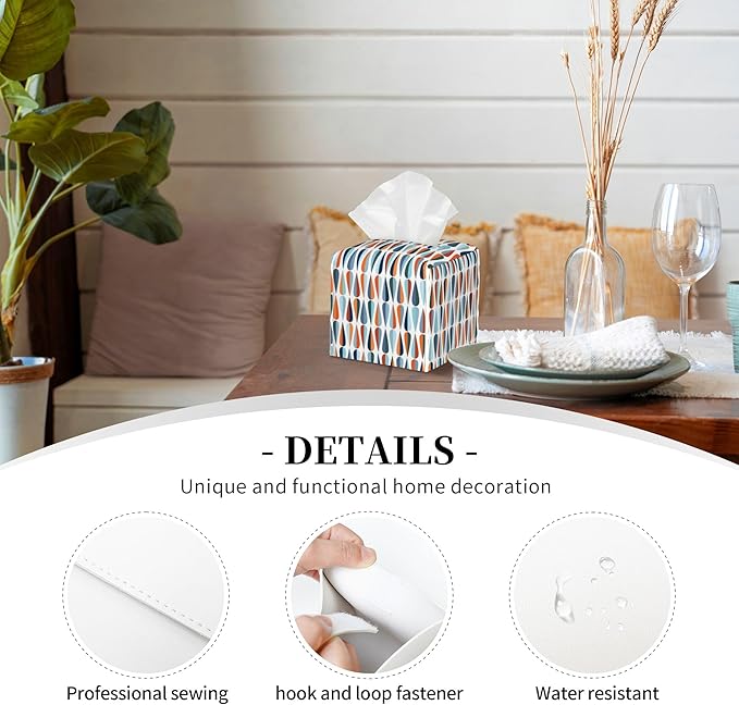 Tissue Box Holder Drop Shapes in Tones Tissue Box Cover Square Leather Tissue Holder Organizer Portable Decorative Facial Paper Case for Home Office Bathroom Vanity Countertop