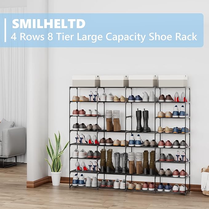Large Shoe Rack 8 Tier 64 Pairs for Entryway, Heavy Duty Storage Shelves Unit with Customizable Height for Boots, Space Saving Organizer for Hallway Garage (66.1" W x 49.2" H)