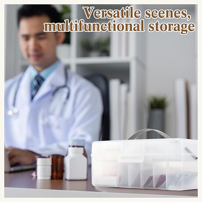Honeydak Clear Plastic Bandages Storage Organizer 2 Tiers First Aid Box Large Portable Medicine Container Holder Empty for Home Cabinet Office Travel School Use Supplies