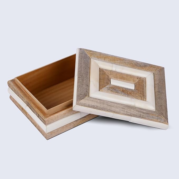 Handicrafts Home Large Decorative Storage Box with Lid– 10x8x4” Coffee Table Organizer, Keepsake- Decorative Boxes for Home Decor, Stylish Decorative Box for Office Decor- Drancy Ribbed