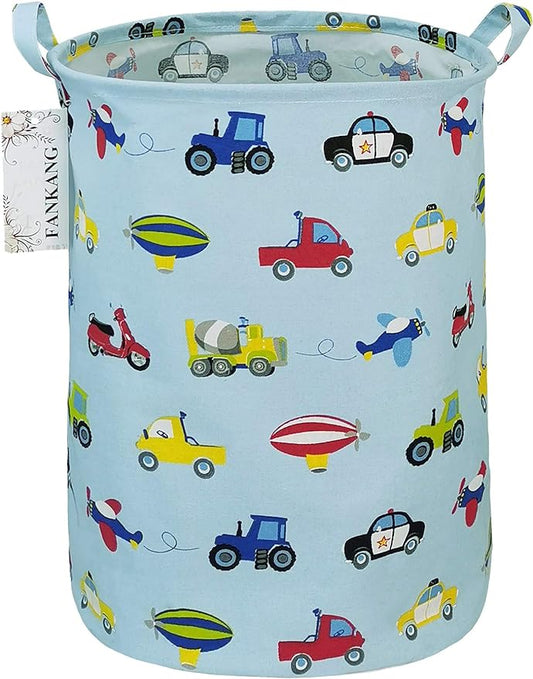 FANKANG Storage Basket, Nursery Hamper Canvas Laundry Basket Foldable with Waterproof PE Coating Large Storage Baskets for Kids Boys and Girls, Office, Bedroom, Clothes,Toysï¼Carï¼