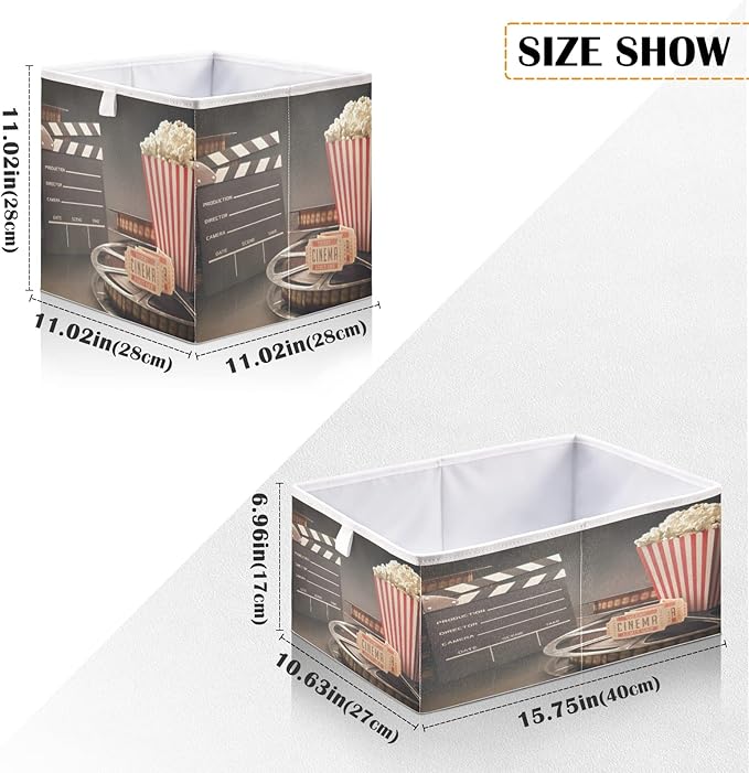 Blueangle Movie Theater Popcorn Rectangle Storage Bin, 15.8 x 10.6 x 7 in, Large Collapsible Organizer Storage Basket for Home Décor