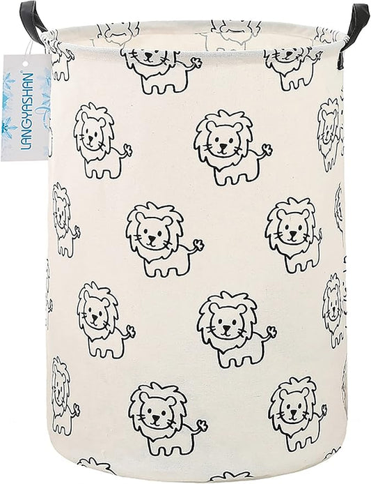 LANGYASHAN Laundry Basket Canvas Fabric Collapsible Organizer Basket for Storage Bin Toy Bins Gift Baskets Bedroom Clothes Children Nursery Hamper (Lion)