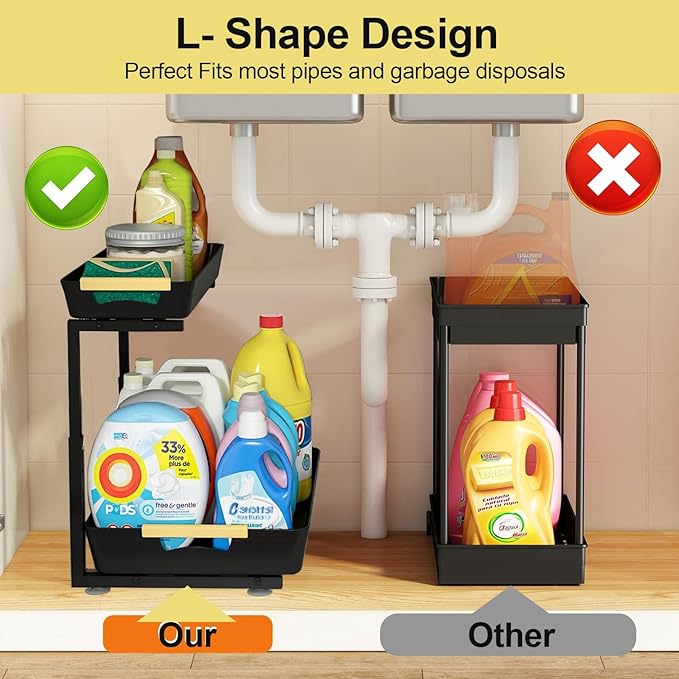 Under Sink Organizer,2 Tier Pull Out Adjustable Height Under Cabinet Storage,Under Sink Storage for Kitchen Bathroom Cabinet(1 Pack)