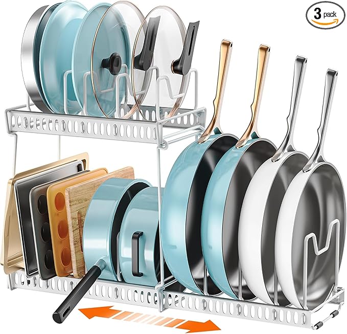 3-Pack Pots and Pans Organizer for Under Cabinet, Bright White