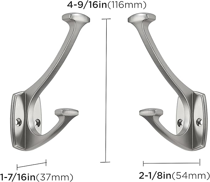 10 Pack Brushed Satin Nickel Hooks Decorative Heavy Duty Solid Large Coat Hooks for Towel Hanging Coats Robe Wall Mounted Towel Bags Door Back Bathroom Wall Hook.
