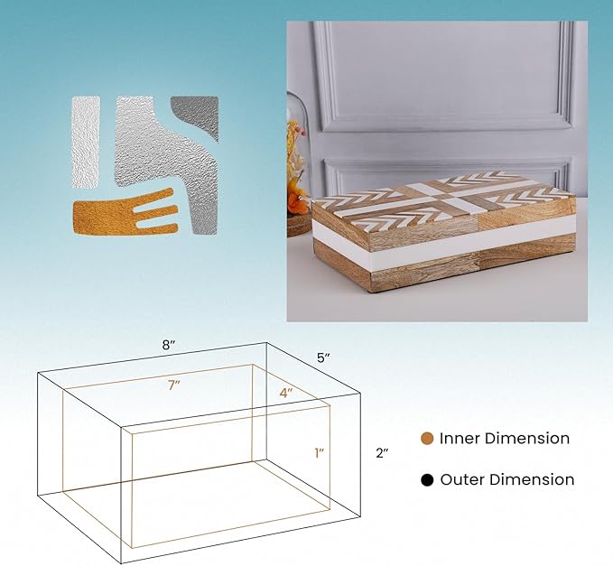 Handicrafts Home White Decorative Storage Box with Lid Wood Remote Control Box Coffee Table Storage Box Remote Holder for Living Room Decor â Resin Inlay Patisserie Adorn Collection- 8x5x2