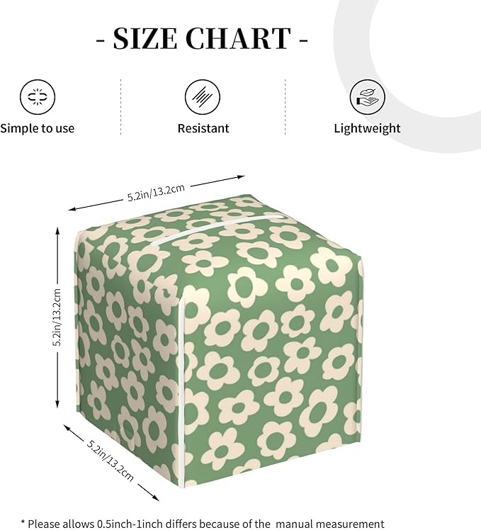 Tissue Box Holder Green Groovy Flower Tissue Box Cover Square Leather Tissue Holder Organizer Portable Decorative Facial Paper Case for Home Office Bathroom Vanity Countertop