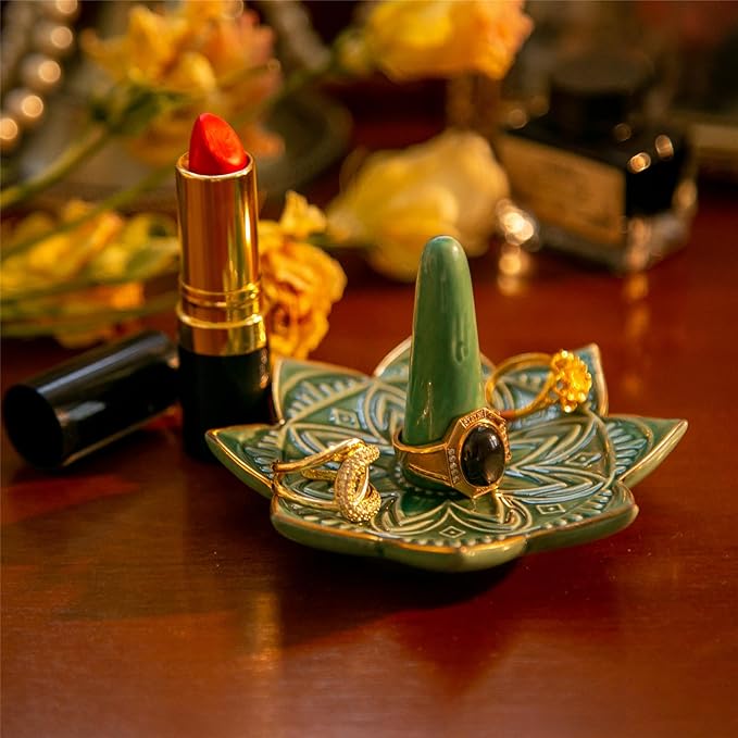 Ceramic Ring Holder for Jewelry,Green Mandala Ring Dish Jewelry Dish Jewelry Holder,Room Decor,Engagement Wedding Birthday Gifts for Couples Women
