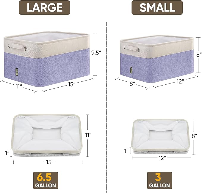 BALEINE 1 Pack Fabric Closet Storage Bins for Shelves, Linen Closet Organizers and Storage, Decorative Baskets for Organizing, Shelf, Clothes, Home, Office (Lavender, 12"x8"x8")