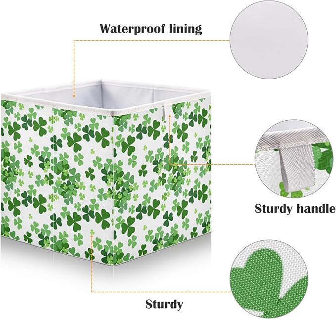 Bolaz Lucky Clover Shamrocks Closet Organizers Storage Cubes Storage Bins Shelf Baskets Containers for Home Room Office,Square