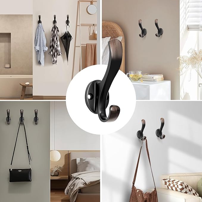 Coat Hooks Heavy Duty - Easy to Install Metal Towel Hooks Screw-in Wall Hooks for Hanging Hat, Towel, Key, Robe, Scarf, Bag, Cap (6 PCS Retro)
