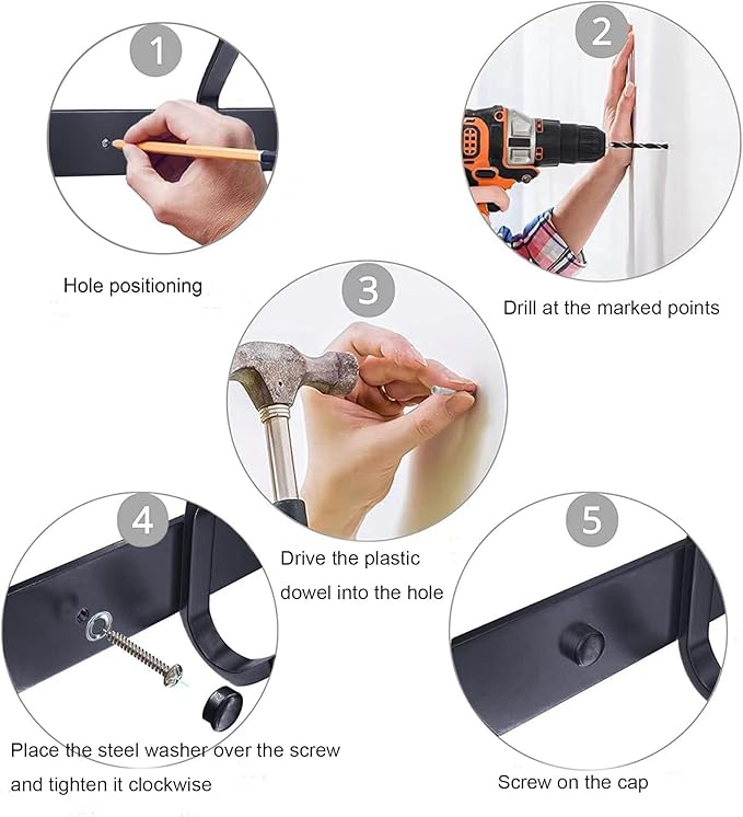 Wall Hooks Heavy Duty, 17 Inch Coat Rack Wall Mount with 6 Hooks, Black Wall Hooks for Entryway, Bathroom - for Hanging Backpack, Bag, Coat, Purse, Hat, Towel, Clothes,2 Packs