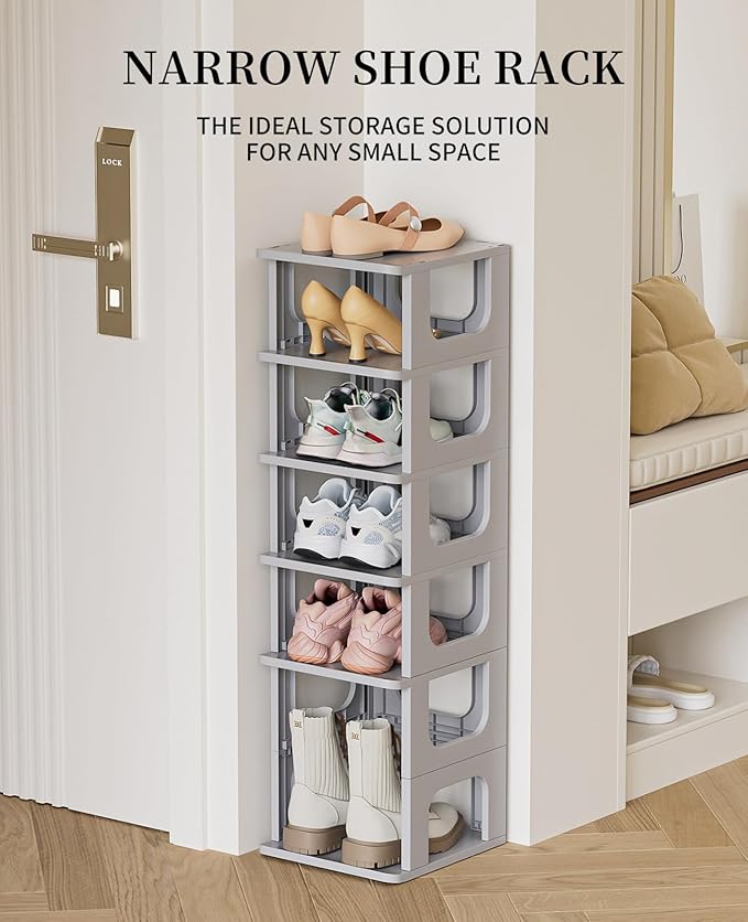 HAIXIN 5-Tier Shoe Rack - Durable Space Saving Shoe Storage Stand for Closet, Entryway, Hallway, Dorm, Bathroom - Grey (Pack of 2)