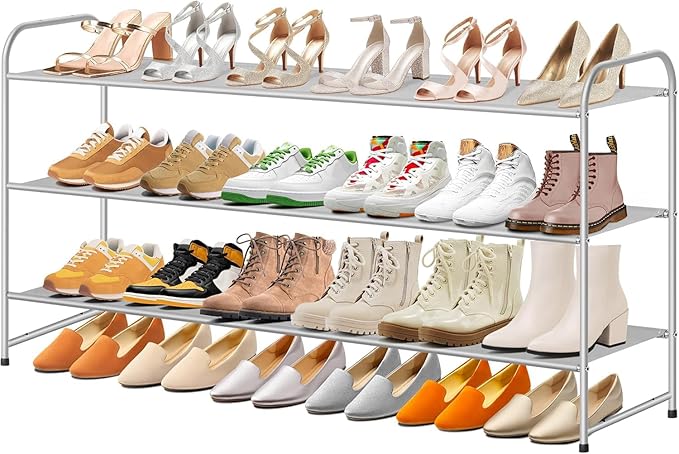 MISSLO Long 3 Tier Shoe Rack for Closet Shoe Organizer Storage Stackable Wide Shoe Shelf Holds 24 Pairs of Men Sneakers, Women Heels, Boots, Grey