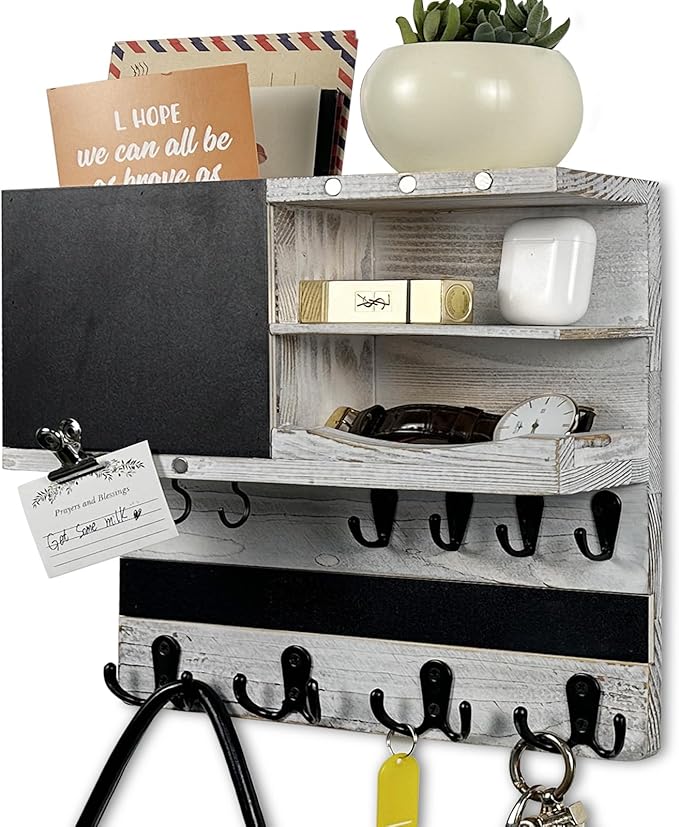 Key Holder for Wall Mounted Keys and Mail Holder Decorative Farmhouse Organizer Wall Hanger with Hooks Small Key Shelf for Home Entryway Hallway Bedroom Decor New Home Gift