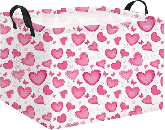 Rectangular Valentines Basket for Women Girls Storage Bin Organizer Box Shelf Room Decor(Butterfly Heart)