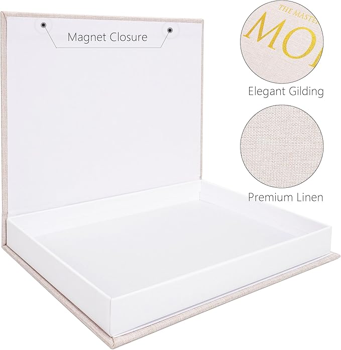 Decorative Book Storage Box Set of 2, Stylish Decorative Books, Linen Faux Book Storage Box for Bookshelf, Coffee Tables, Home Decor, Beige
