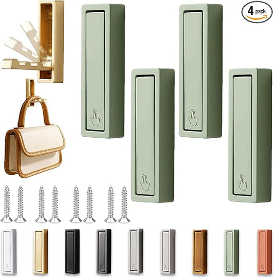 4PCS Folding Wall Hooks, Foldable Coat Hooks Heavy Duty Foldable Hook Bathroom Towel Hooks Robe Hooks Wall Mounted for Bathroom, Closet, Entryway, Pool, and Kitchen (Square-Green)
