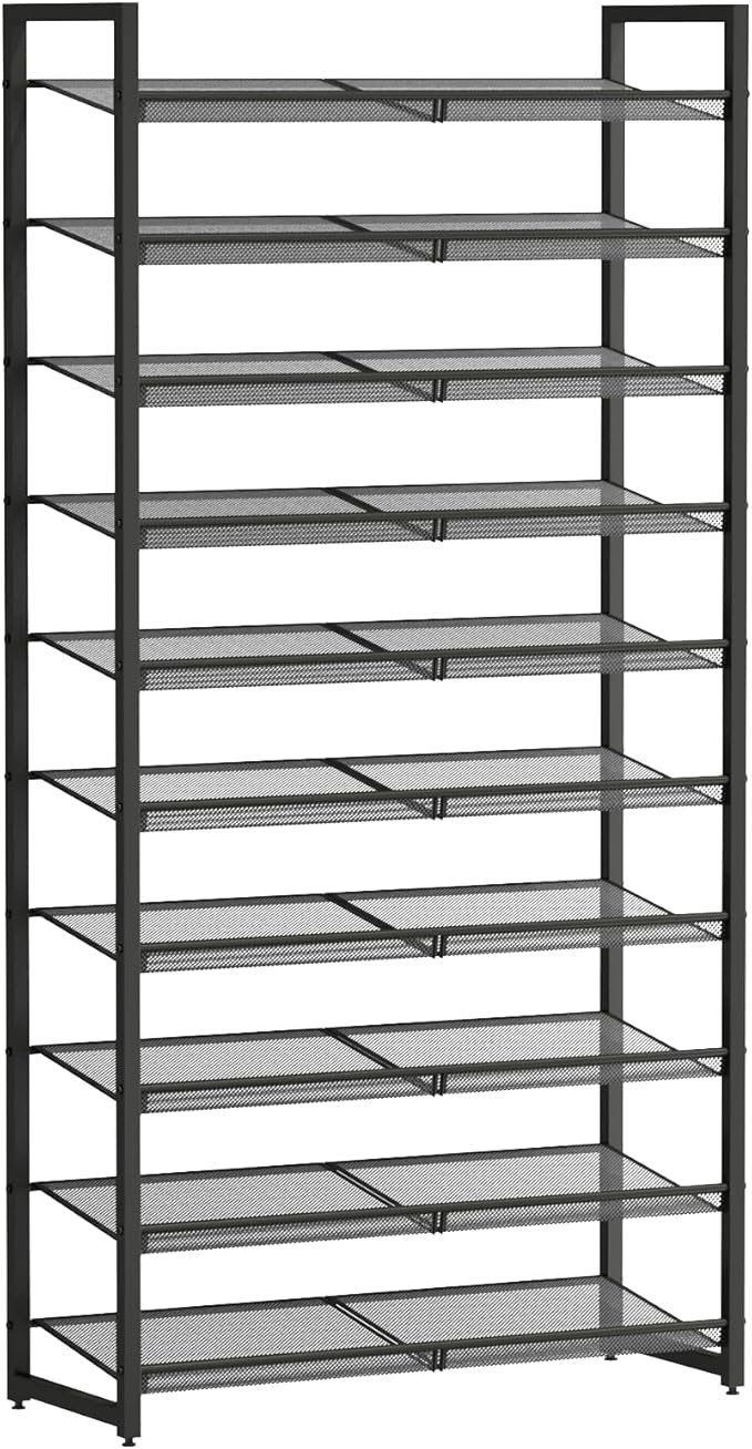 Shoe Rack, 10-Tier Metal Shoe Organizer, Tall Shoe Rack for Closet,entryway,Garage, with Adjustable Flat or Angled Shelves, 42-50 Pairs,Shoes That can accommodate The Whole Family.