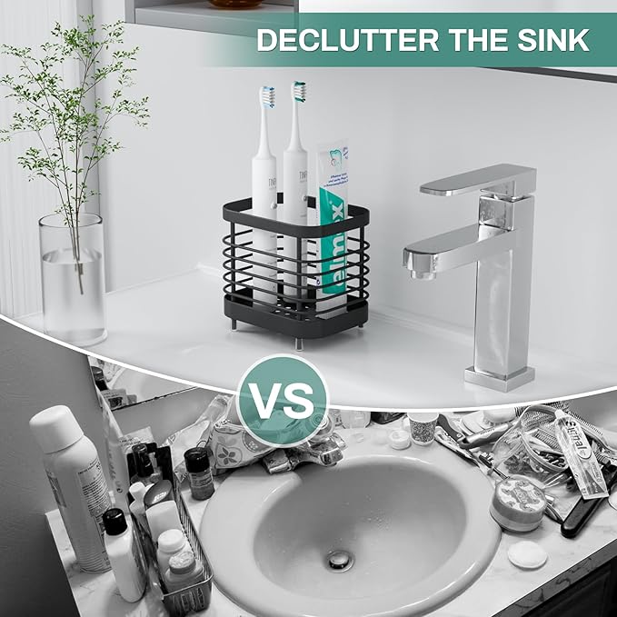 Black Electric Toothbrush Holder for Bathroom, Toothpaste Caddy Organizer Storage with Drainage, Stainless Steel Kids Tooth Brush Stand for Countertop Sink, Bathroom Accessories Decor