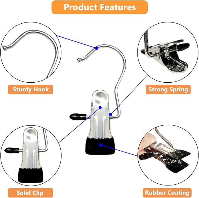 Boot Hangers for Closet, 50 Pack Hanging Clips Hook Clothes Pins for Laundry, Hanger Clips Towel Clips Boot Organizer for Home and Travel, Clothespins Clip Hangers for Pants Hats Socks Gloves