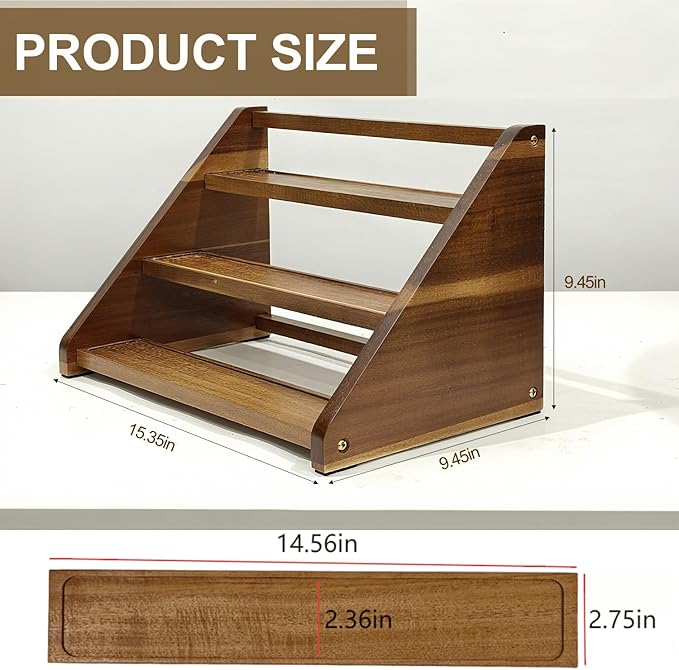 Acacia Wooden Spice Rack for Countertop - 3 Tiered Spice Rack Organizer for Cabinet - Kitchen Spices Organizers Holds 21 Jars - Spices Shelf for Kitchen Storage Pantry Seasoning Organizer