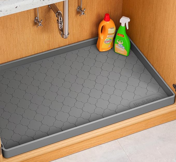 Jin&Bao Waterproof Under Sink Mat 34" x 19", Thick Silicone Mat Cabinet Protector for Kitchen and Bathroom, Shelf Liner, Home Organizer and Storage, Multipurpose Tray for Gadgets and Essentials
