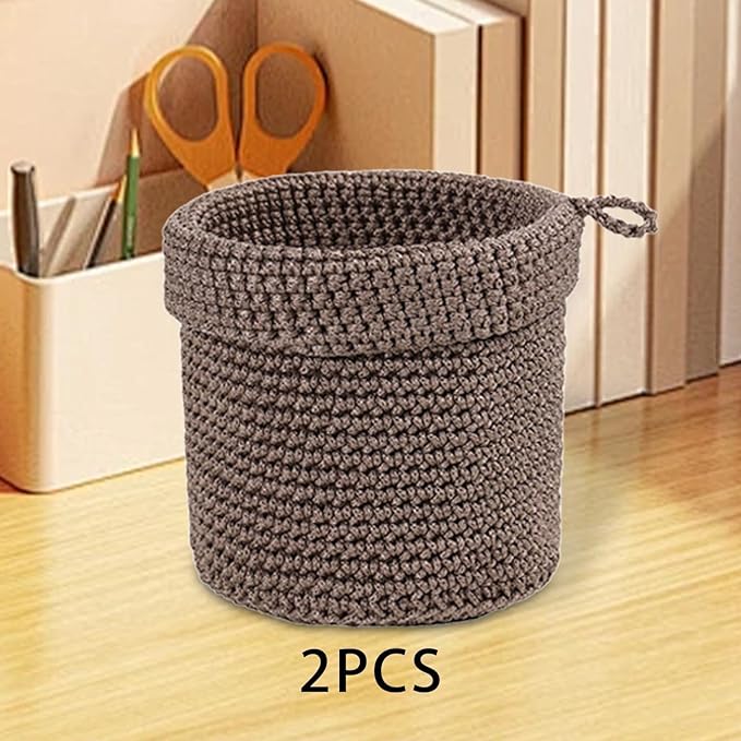 Set of 2 Woven Baskets for Storage and Organization on Vanity and Bathroom, Brown