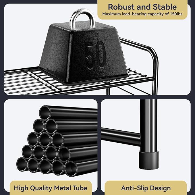 Shoe Organizer for Closet, Shoe Shelf Rack Metal 3 Tier with Stackable & Heavy Duty, Black