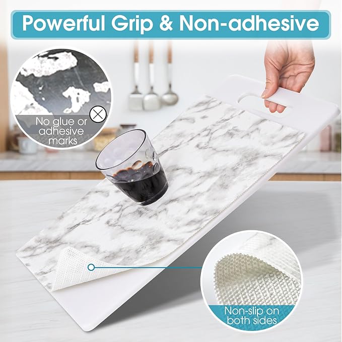 Coavas Extra Grip Thickened Shelf and Drawer Liner - Non-Adhesive Non-Slip Waterproof Mats for Kitchen Cabinets, Drawers, Shelves, Dresser & Cupboard, Easy Cut DIY (Marble, 24IN x 20FT)
