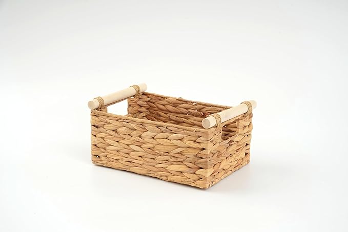 Natural Woven Storage Basket 11.6x8.1x4.9 Inch, Small Wicker Organizer Bin with Handles for Shelves, Multi-Purpose Decorative Basket for Kitchen, Bathroom, Pantry, Gift Wrapping, Farmhouse Home Decor