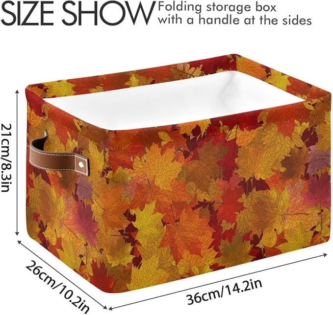 Bolaz Maple Autumn Leaves Storage Basket,Fall Large Storage Bin Fabric Collapsible Organizer Bag with Handles 15x11x9.5 inch