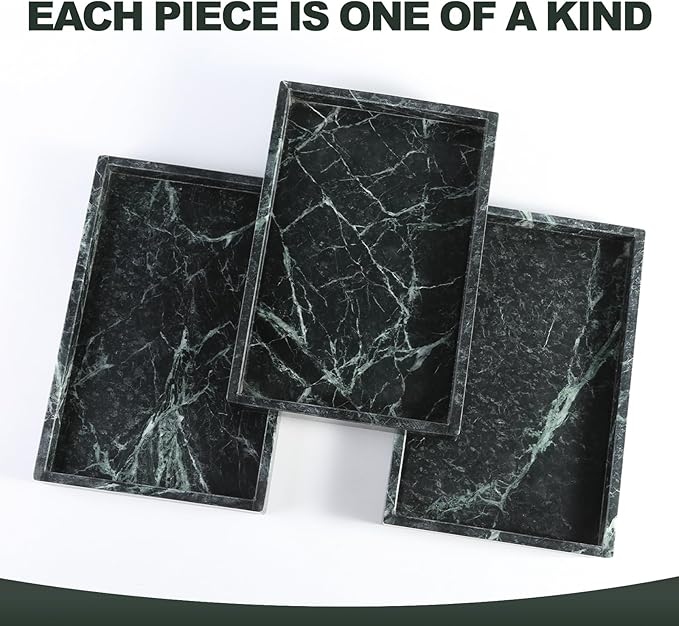 Koville Natural Marble Tray, 12x8â Coffee Table Vanity/Decorative Tray for Jewerly, Watch, Perfume Candle Storage for Bedroom/Bathroom/Kitchen Countertop(Indian Green Marble)