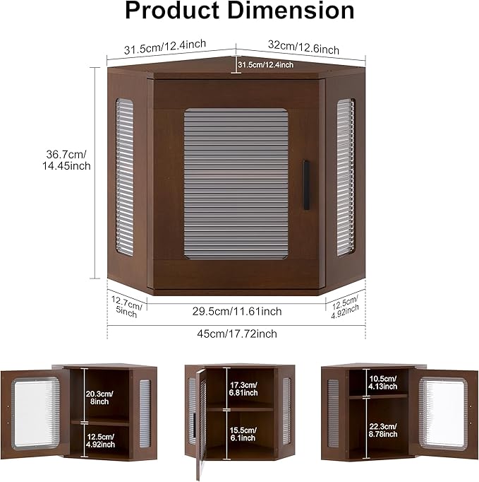 TQVAI Bread Box for Kitchen Countertop Large Corner Bread Loaf Storage Container Double Layer Wooden Bread Boxes Bin Farmhouse Pantry Shelf with Acrylic Window, Retro Brown