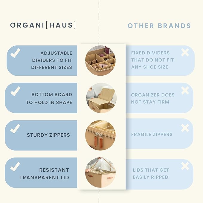 OrganiHaus Shoe Organizer for Closet and Entryway, Fits up to 16 Pairs, Large Shoe Storage Box, Collapsible Shoes Storage Bin, Shoes Container w/Reinforced Handles and Clear Cover - Brown