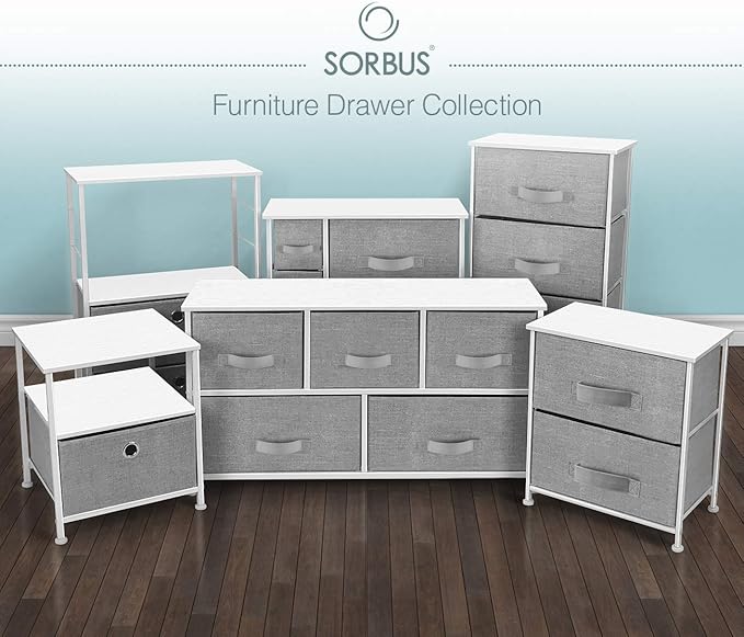 Sorbus Nightstand with 4 Drawers - Bedside Furniture & Night Stand End Table Dresser with Steel Frame, Wood Top, Easy Pull Fabric Bins for Home, Bedroom Accessories, Office & Dorm