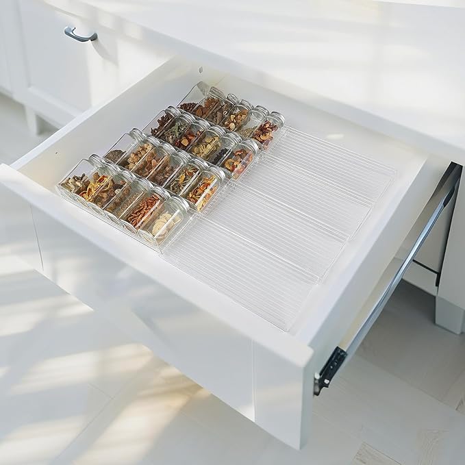 Spice Drawer Organizer, 8 Pcs Clear Acrylic Drawer Seasoning Organizer, Expandable From 11'' to 22'' Kitchen Spice Rack for Drawer, Ideal for Kitchen Spice Organization (Jars not included)