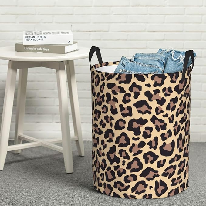 Leopard Print Animal Cheetah Round Laundry Hamper Storage Basket Toys Clothes Organizer Bin For Home Bathroom Bedroom Dorm Nursery, 62l