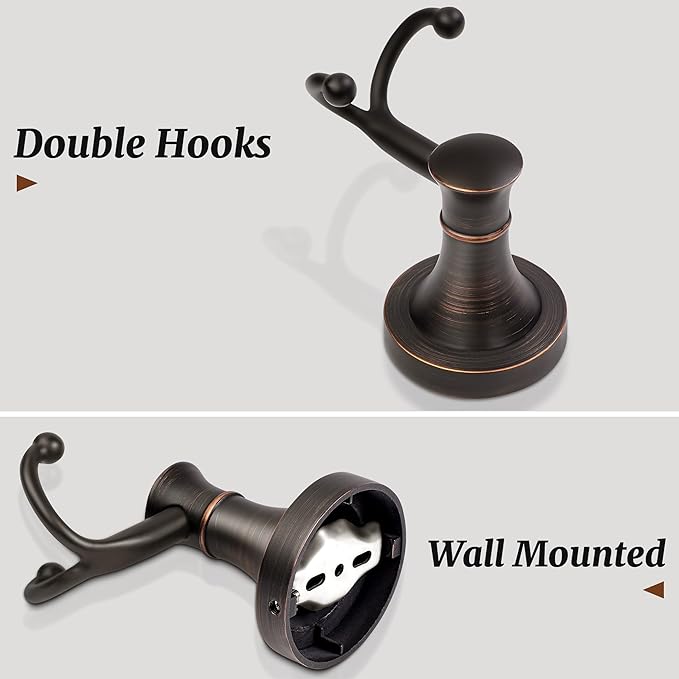 Bronze Towel Hooks, Bathroom Robe Hook Oil Rubbed, Heavy Duty Double Towel Hooks Bath Farmhouse Coat Clothes Hook Wall Mounted Rustic for Bathroom Kitchen Washroom