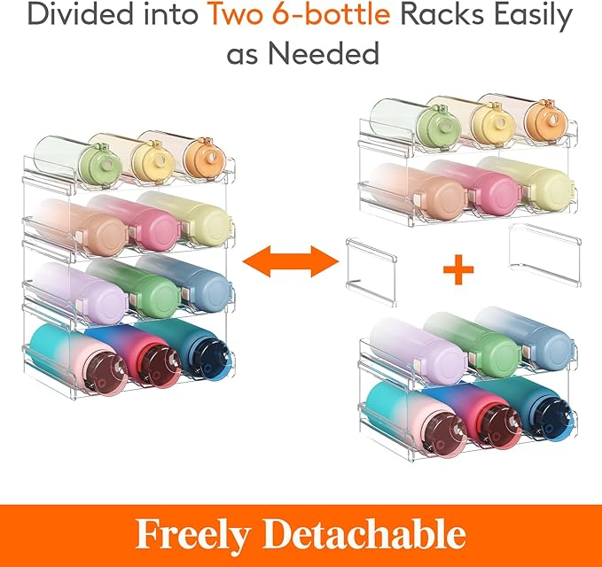 Lifewit 4 Tier Stackable Water Bottle Organizer for Cabinet, Plastic Bottle Holder Fits 12 Bottles/Tumblers up to 3.8" Diameter for Pantry/Countertop/Cupboard, 28 x 19 x 34 cm/11 Ã 7.5 Ã 13.4"