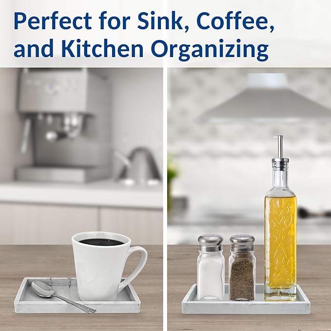 Countertop and Vanity Tray - Small 7.7” Silicone Tray for Soap Dispenser Bottles, Sponge Holder for Kitchen Sink Caddy Organizer, Bathroom Trays, Dish Soap Holder for Kitchen Counter, Keys