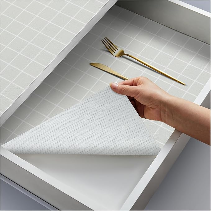 Coavas Extra Grip Thickened Shelf and Drawer Liner - Non-Adhesive Non-Slip Waterproof Mats for Kitchen Cabinets, Drawers, Shelves, Dresser & Cupboard, Easy Cut DIY (Green Stripe, 12IN x 10FT)