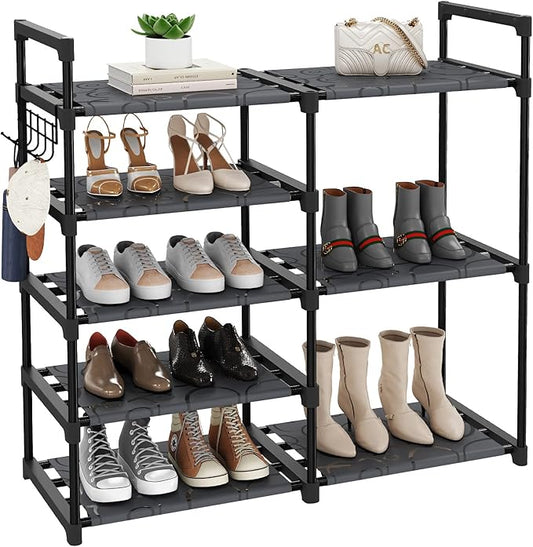 Black Tubes Closet Shoe Rack, Boot Rack, 5 Tier Oxford Fabric Shelf, Easy Assembly, Sturdy and Durable, Holds Up to 30 lbs