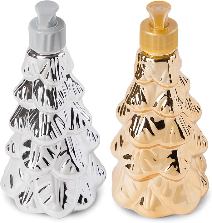 Simple Pleasures Metallic Christmas Tree Set of 2 Holiday Soap Dispenser with Scented Liquid Soap - Decorative Hand Pump Refillable Soap Dispensers for Kitchen and Bathroom Sinks